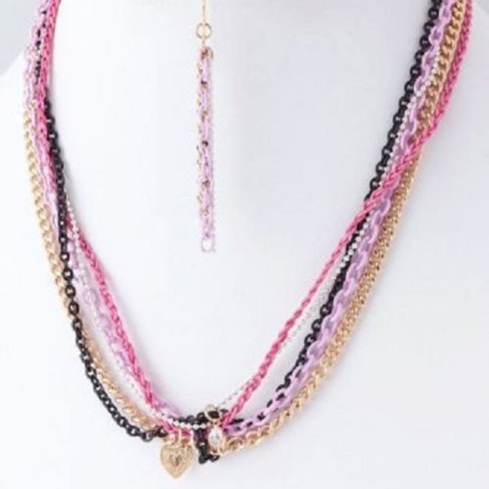 NWT Pink Knotted Mixed Layer Chain Necklace Set